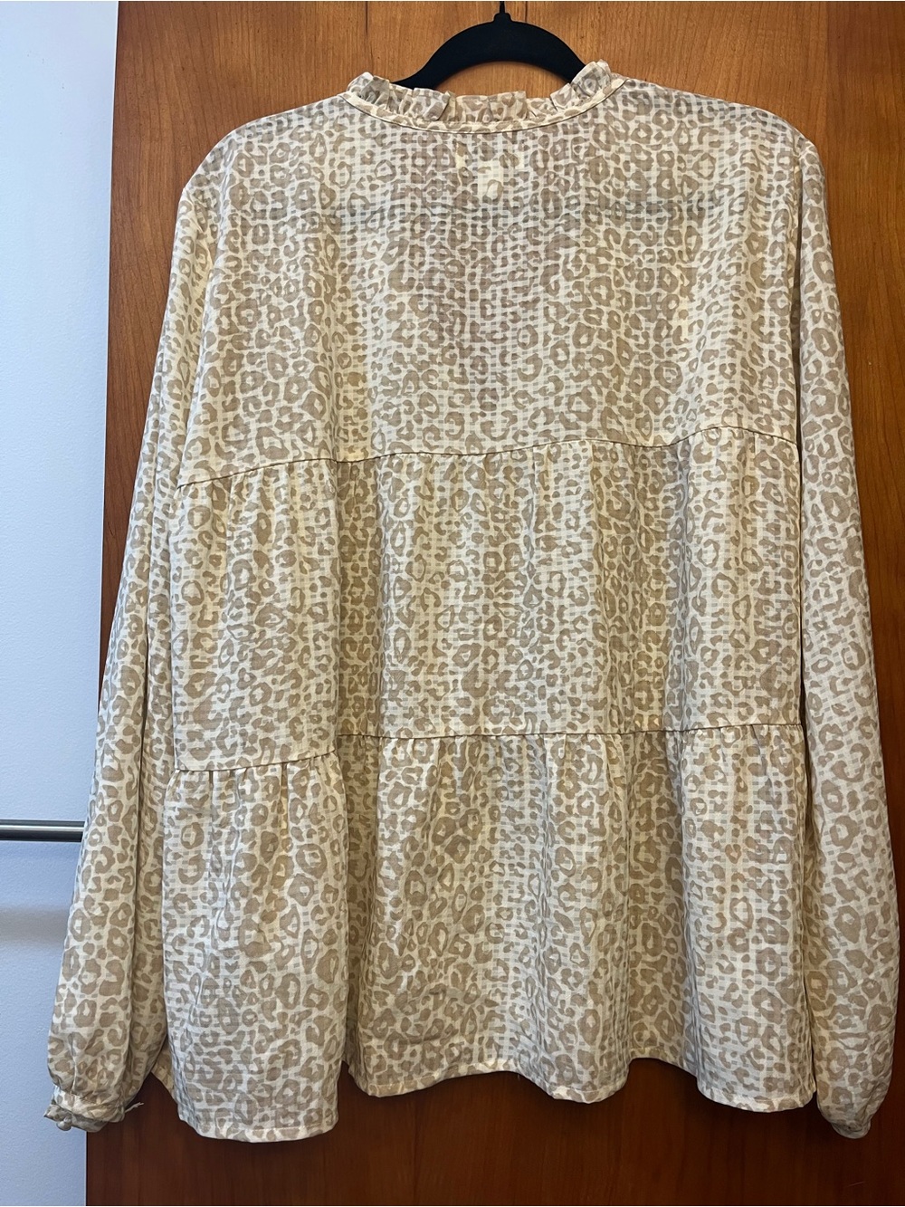 Cream Leopard Print Tiered Blouse